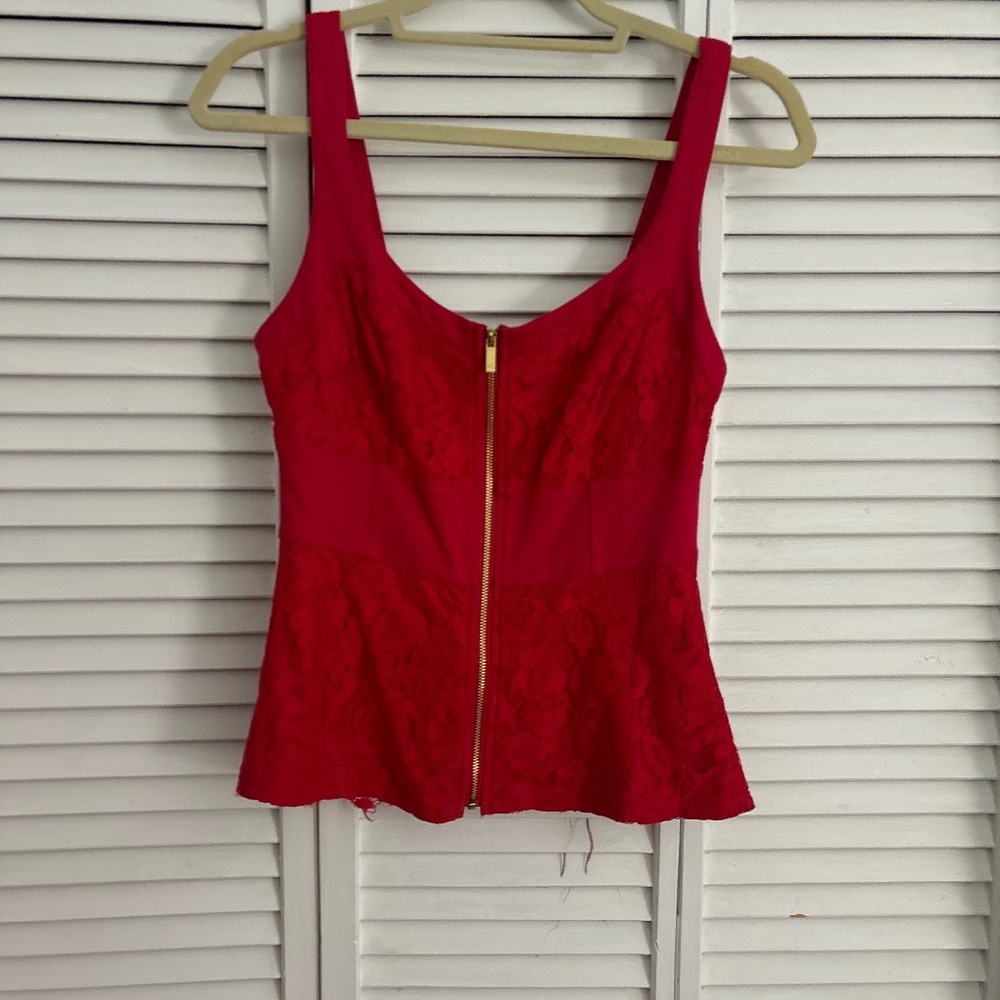 Red lace zip up blouse